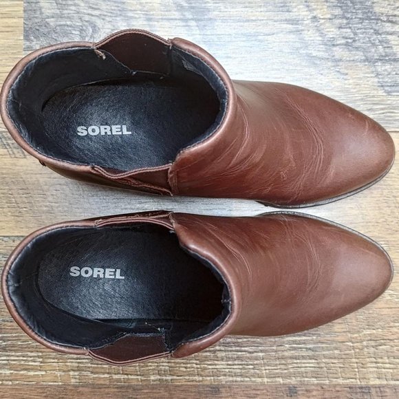 Sorel Women's Wedge Chelsea Boot Distressed Brown Leather Ankle Pull On NL2952-2 - Picture 4 of 8